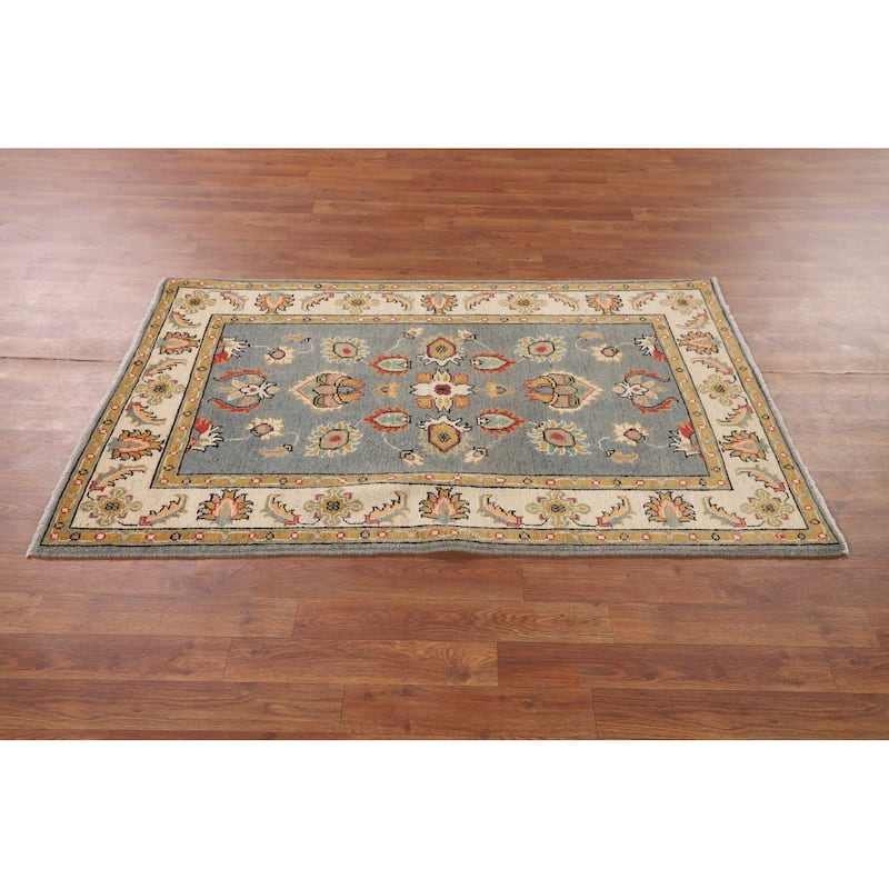 Floral Gray Oushak Accent Rug Handmade Wool Carpet - 3'2" x 4'11"