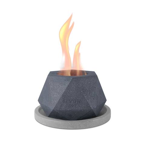 Kante Hexagonal Gem Portable Concrete Rubbing Alcohol Tabletop Fire Pit with Metal Extinguisher and Gray Base, Ethanol Fireplace