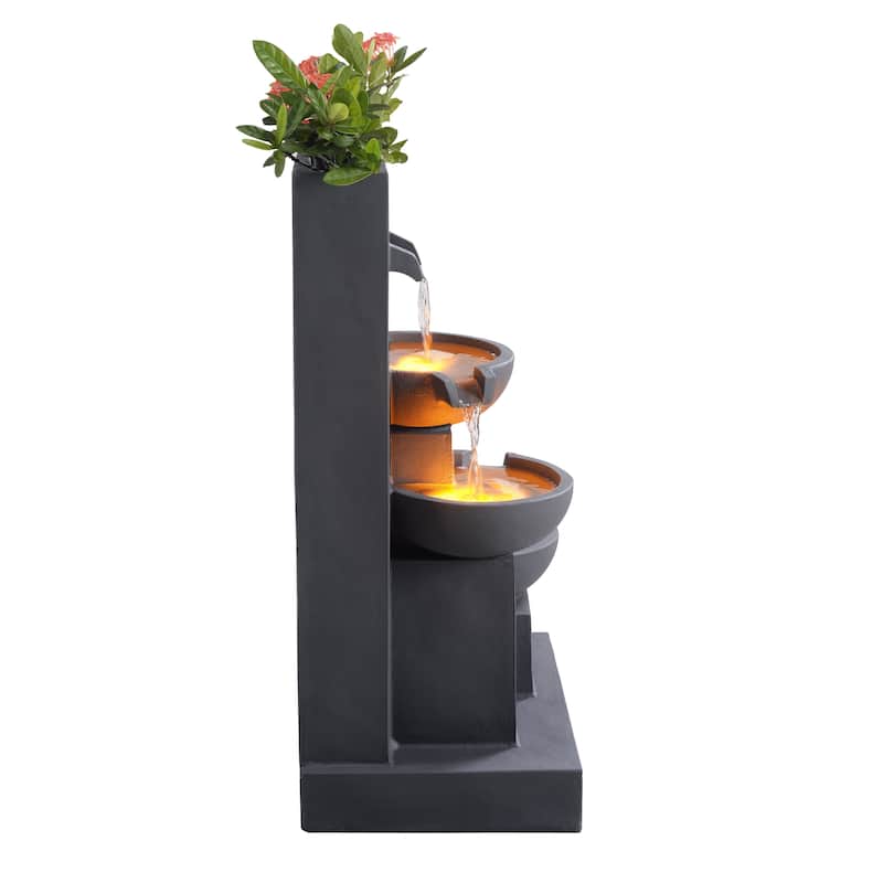 Teamson Home 29" Outdoor 3-Tier Cascading Bowl Fountain with Planter