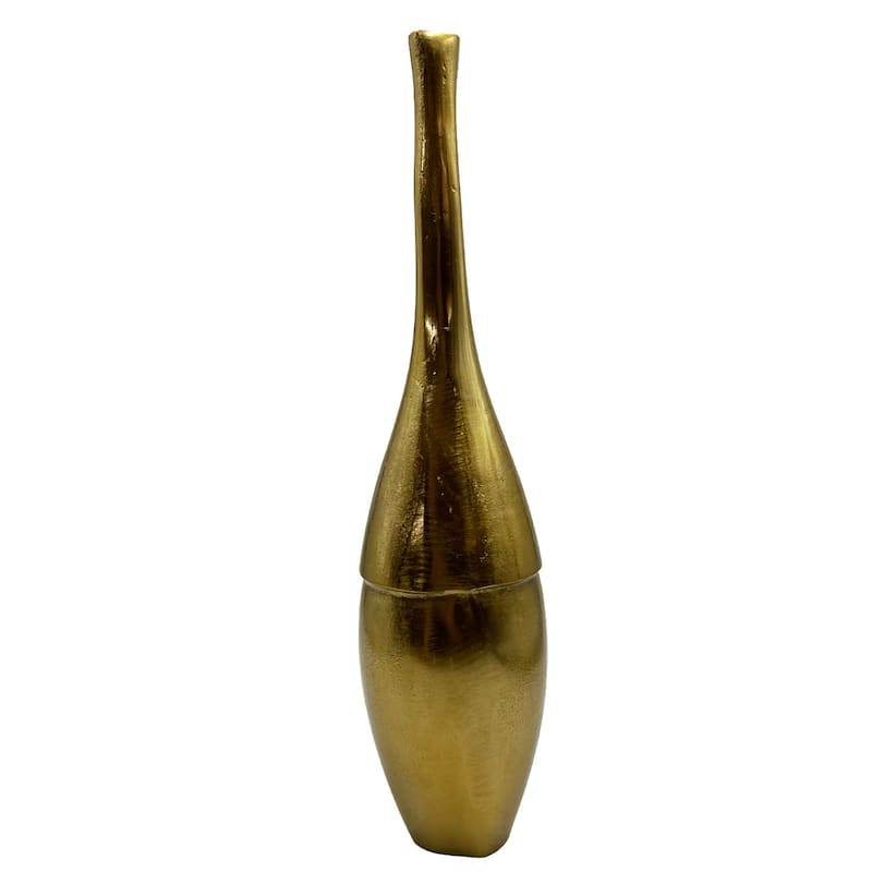 Decorative Handmade Aluminum Bottle Flower Vase - 5 x 4 x 19 in - Gold