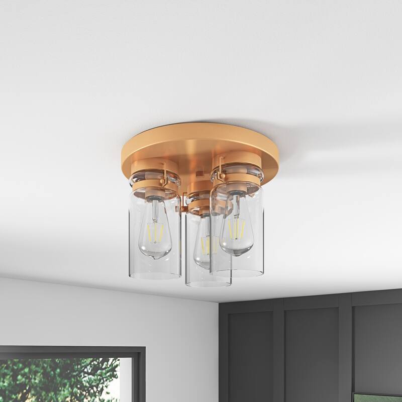 Dark Gold 3Light Close to Ceiling Lighting Fixtures with Clear Glass