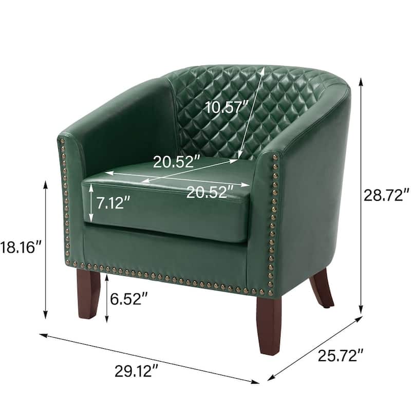 UIXE Mid-Century Leather Barrel Accent Chair With Nailheads Trim - 29" W