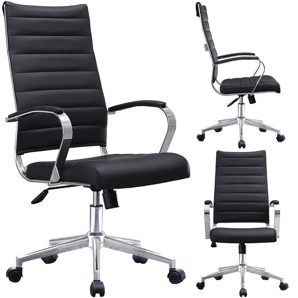 Modern High Back Office Chair Ribbed PU Leather Swivel Tilt Conference Room Computer Desk Cushion Seat Boss Bed Bath Beyond 15077777