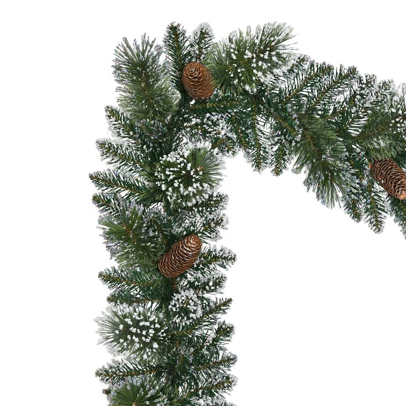 Puleo International 9 ft. x 10 in. Snowy Artificial Garland - Green