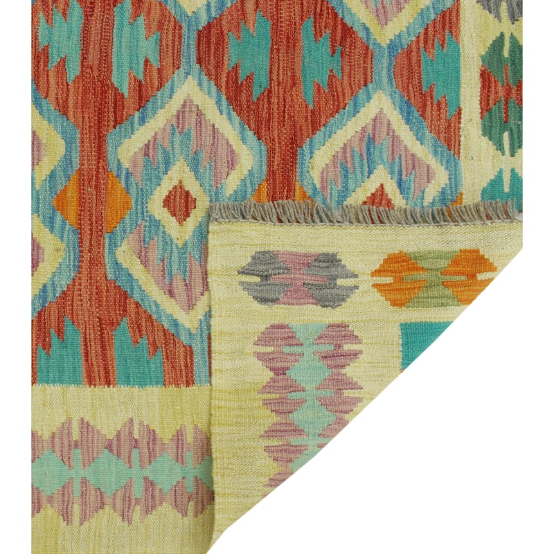 Sangat Flatweave Muiz Red/Gold Rug - 4'2" x 6'3"