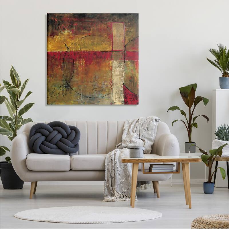 Stupell Warm Tone Abstract Shape Composition Red Brown Painting Canvas Wall Art