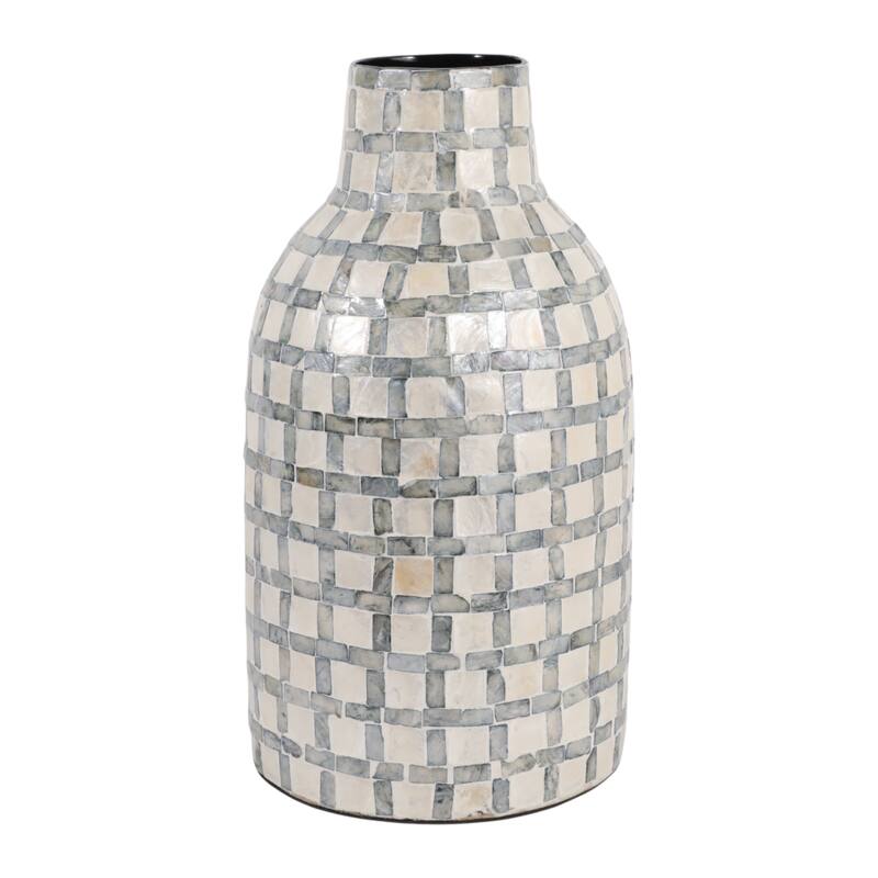 Mosaic Capiz Vase with Checkered Pattern - Tall Flower Vase