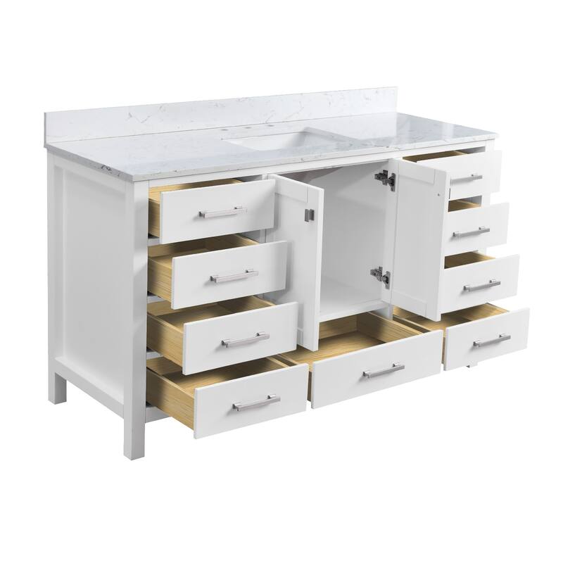 StarrySky 60 inch Undermount Single Sink Bathroom Vanity with Engineered Carrara Marble Top