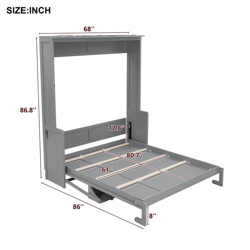 Space-Saving Queen Murphy Bed with Desk, LED Lights, and USB Charging