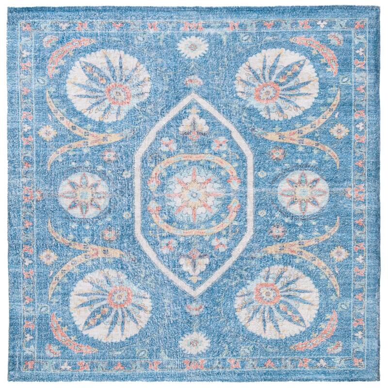 SAFAVIEH Handmade Saffron Tiesha Modern & Contemporary Floral & Botanical - 6' Square - Blue/Creme