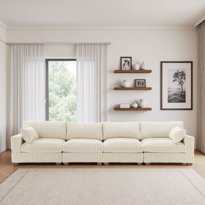 U-shaped Modular Sectional Set Upholstered Sofa Couch - 4-piece/White