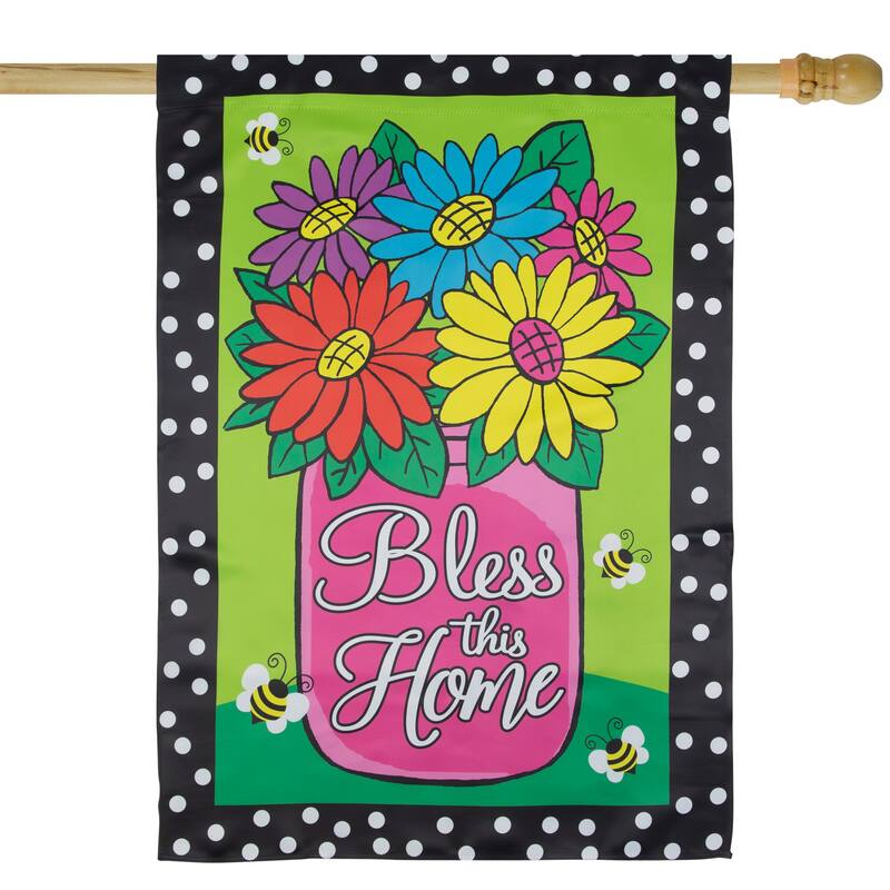 Bless this Home Bouquet with Vase Outdoor House Flag 28" x 40"