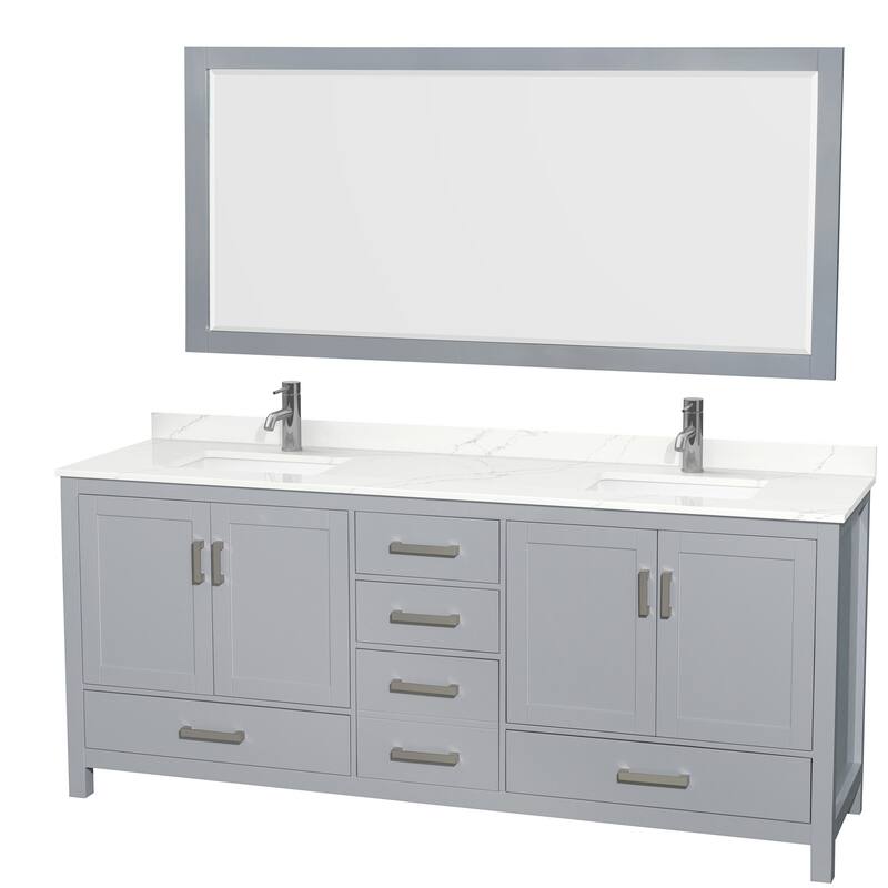 Wyndham Collection WCS141480D-QTZ-UNSM70 Sheffield 80" Free Standing - Gray / Giotto Quartz Top / Brushed Chrome Hardware