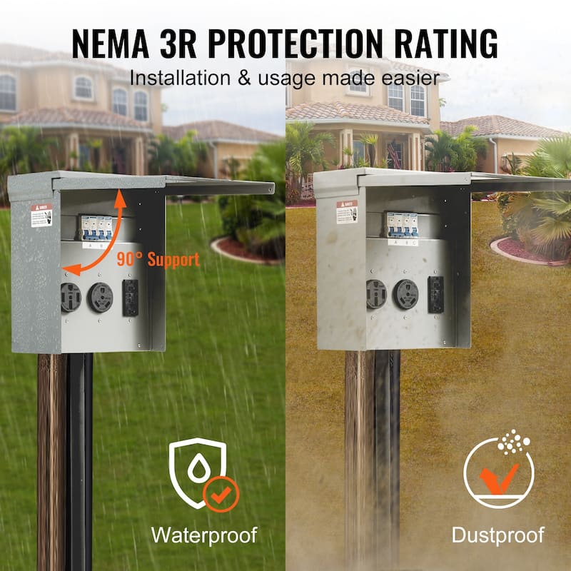 Temporary Power Outlet Panel, 125/250V, RV Power Outlet Box with a 20/30/50 Amp Receptacle Installed - 20/30/50 Amp