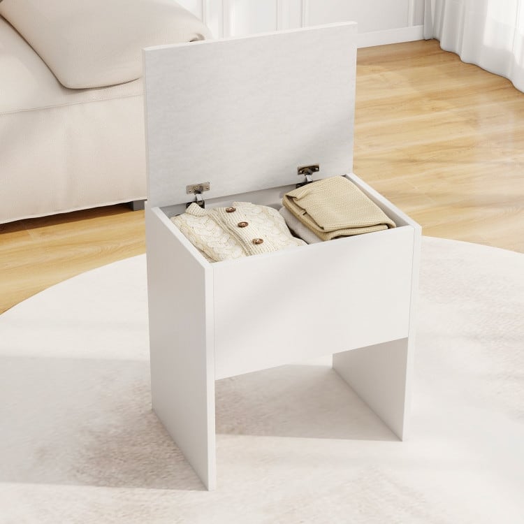 White Vanity Stool with Hidden Storage 2-in-1 Oxford Fabric Ottoman Bench