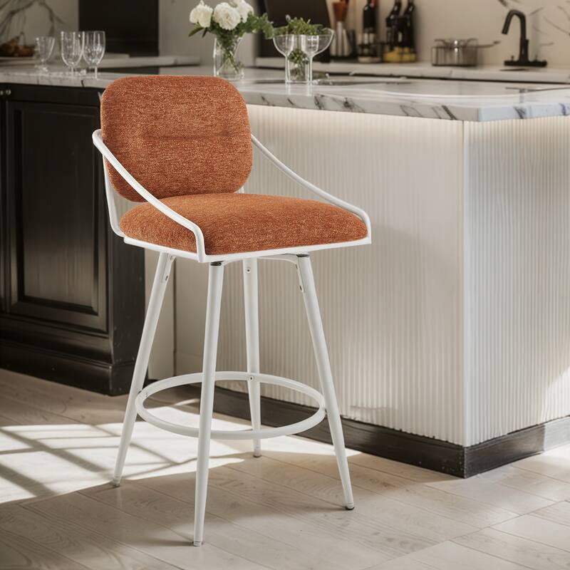 Art Leon Mid-century Modern Fabric Swivel Barstool - Orange