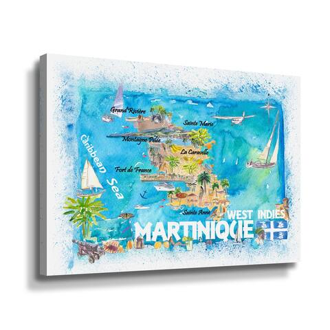Martinique Illustrated Travel Map With Roads Gallery Wrapped Canvas