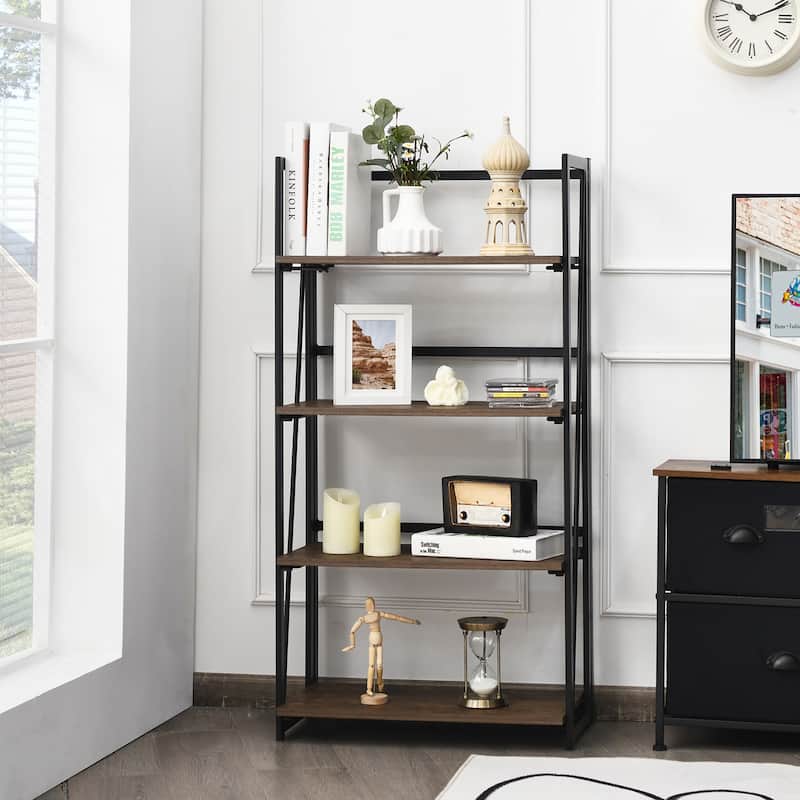 Costway 4-Tier Folding Bookshelf No-Assembly Industrial Bookcase - 23.5'' x 12'' x 46''