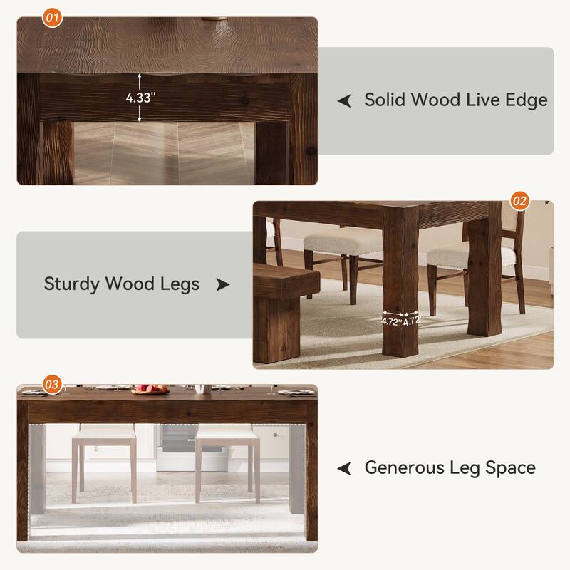 63" Solid Wood Kitchen Dining Table for 4-6 People