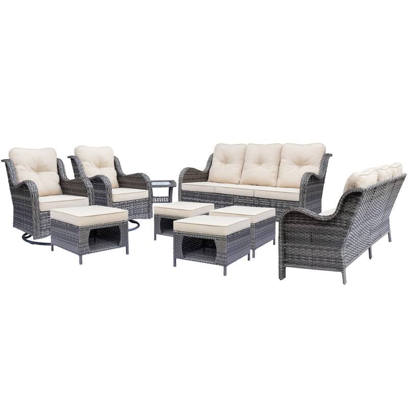 9 Piece Outdoor Wicker Patio Conversation Swivel Chairs Furniture Sets
