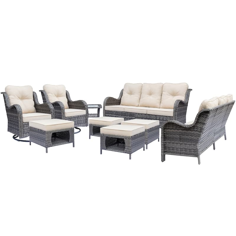 Gray Wicker Rattan Outdoor Patio Furniture Set Swivel Chair with Cushion