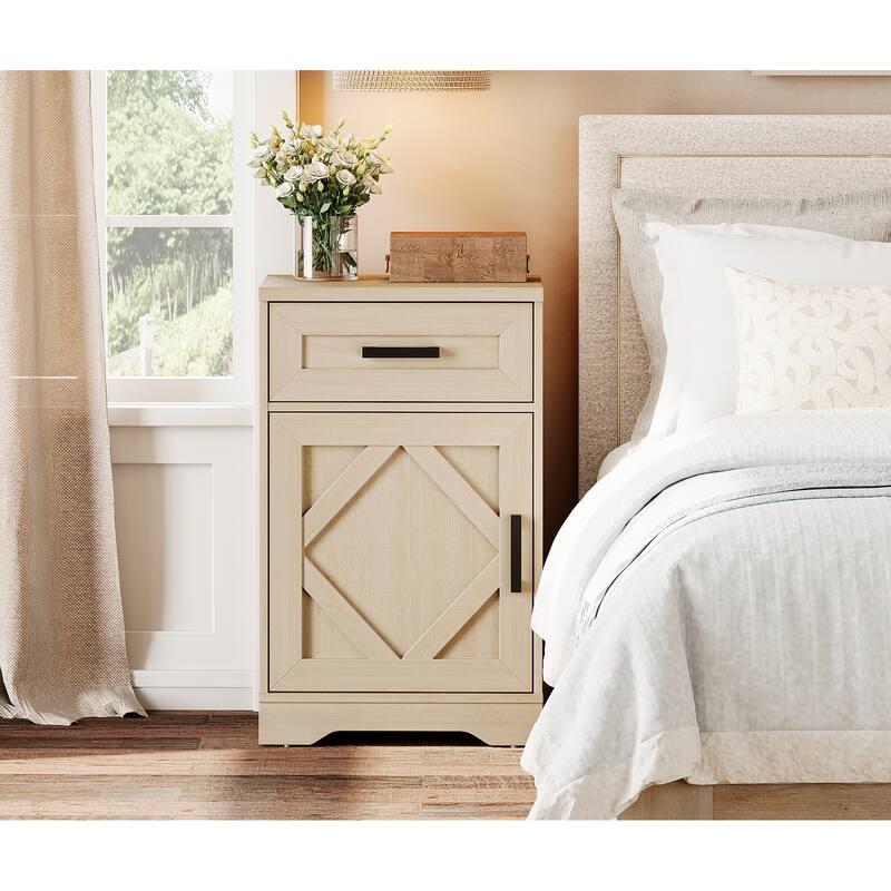 WAMPAT Nightstand with 1 Drawer&1 Door for Bedroom, Living Room - Beige - 1-drawer