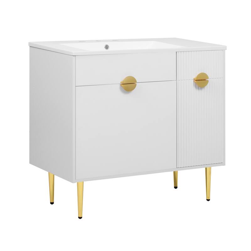 36" Bathroom Vanity with Resin Basin Sink, Modern Bathroom Sink Cabinet, Storage Cabinet with Soft-Closing