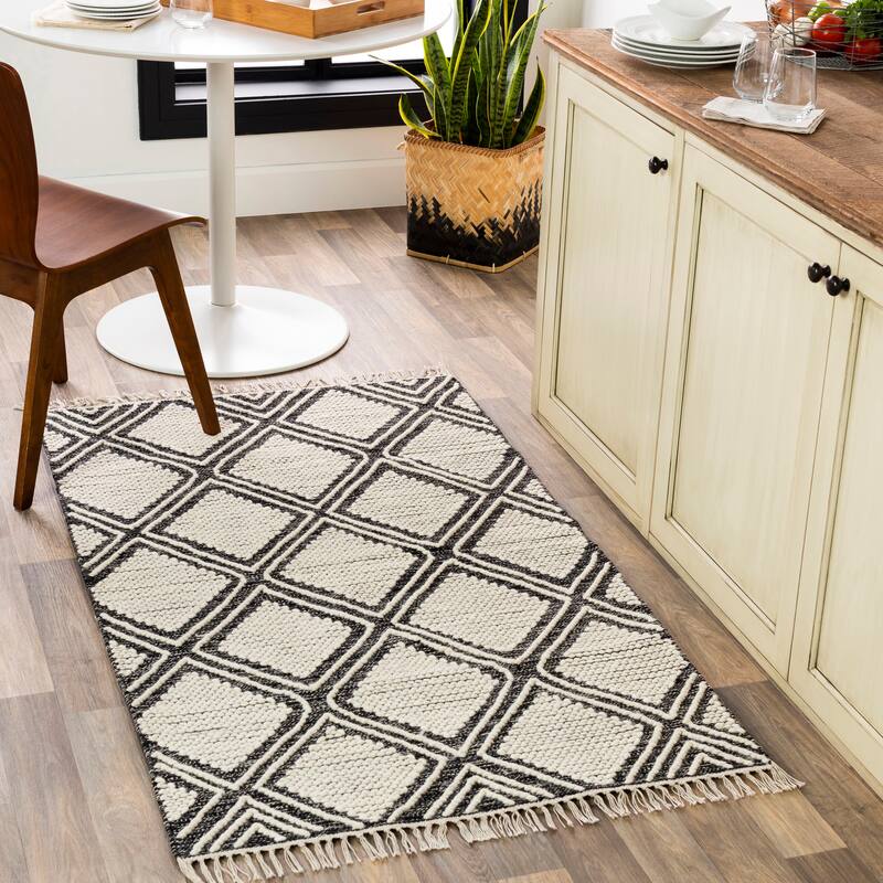 Livabliss Malia Handmade Moroccan Trellis Area Rug - Black - 3' x 5'