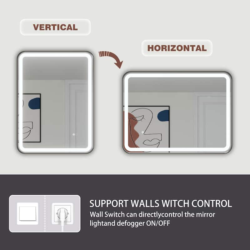 Wall Mounted Bathroom Framed LED Mirror With Anti- Fog,Memory Function And Dimmable Light Touch Sensor
