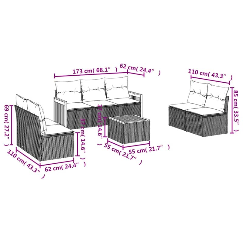 vidaXL Patio Sofa Set with Cushions Outdoor Conversation Furniture Poly Rattan