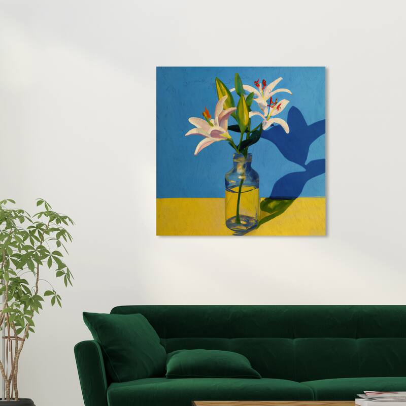 Wynwood Studio Canvas Floral and Botanical I think Summer Florals Blue and Mustard Traditional Wall Art Canvas Print - 30 x 30