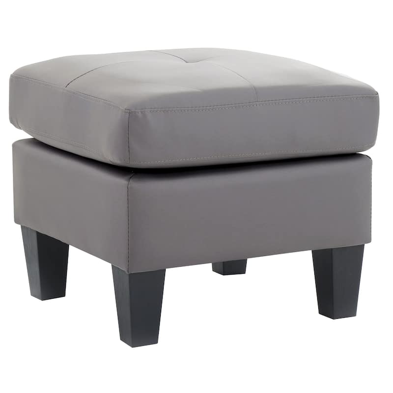 Small Faux Leather Square Ottoman - Grey