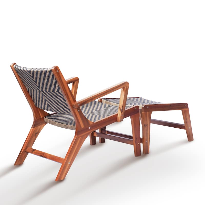 M4H Sevilla Brown Solid Acacia Wood Patio Lounge Chair with Ottoman