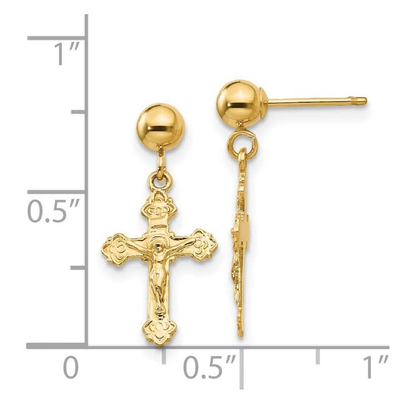 Curata 14k Yellow Gold 20x10mm Post Crucifix Dangle Earrings