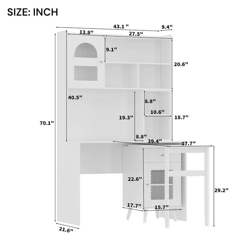 KISRAIS Office Desk with 90 Degree Rotating Desktop for Study, Home Office, Bedroom and Living Room