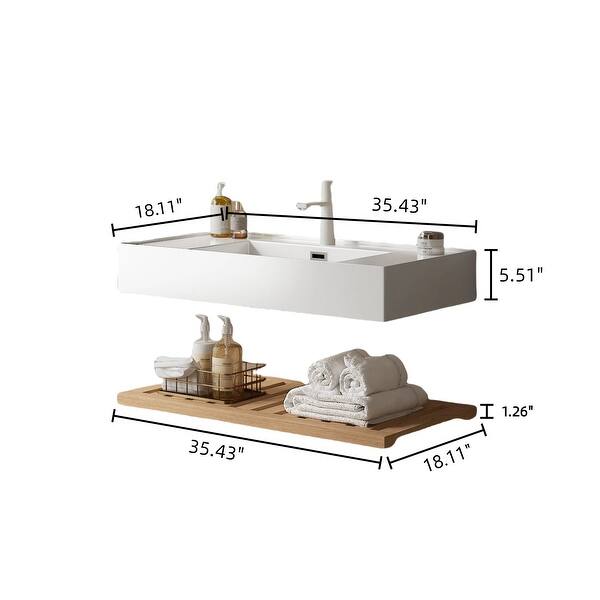 dimension image slide 4 of 8, GDFStudio - Lede 30" Bathroom Vanity with Acrylic Integrated Basin, Striped Shelves Layer & Woodgrain Finish, WITHOUT Faucet