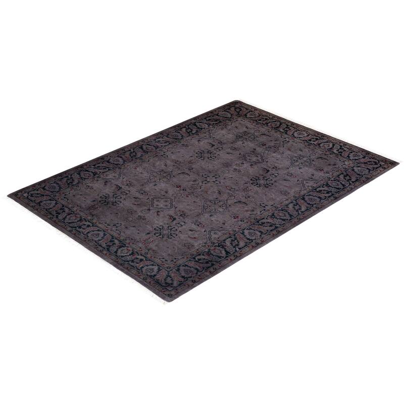 Overton Hand Knotted Wool Vintage Inspired Modern Contemporary Overdyed Gray Area Rug - 4' 4" x 6' 1"