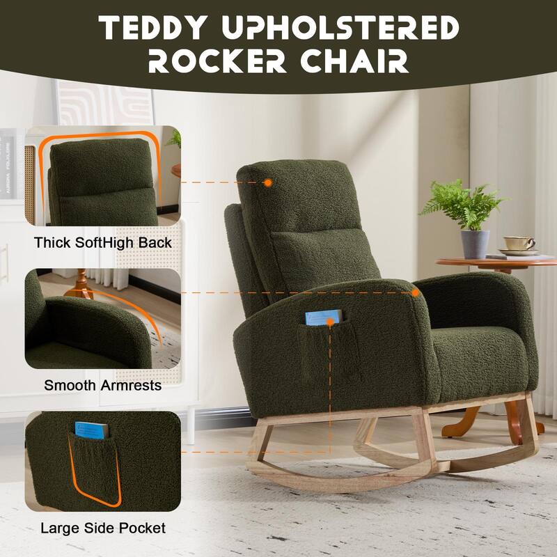 Rocking Chair Side Chair Reading Chair, Minimalist Upholstered Chair Green Dressing Chair Leisure Chair