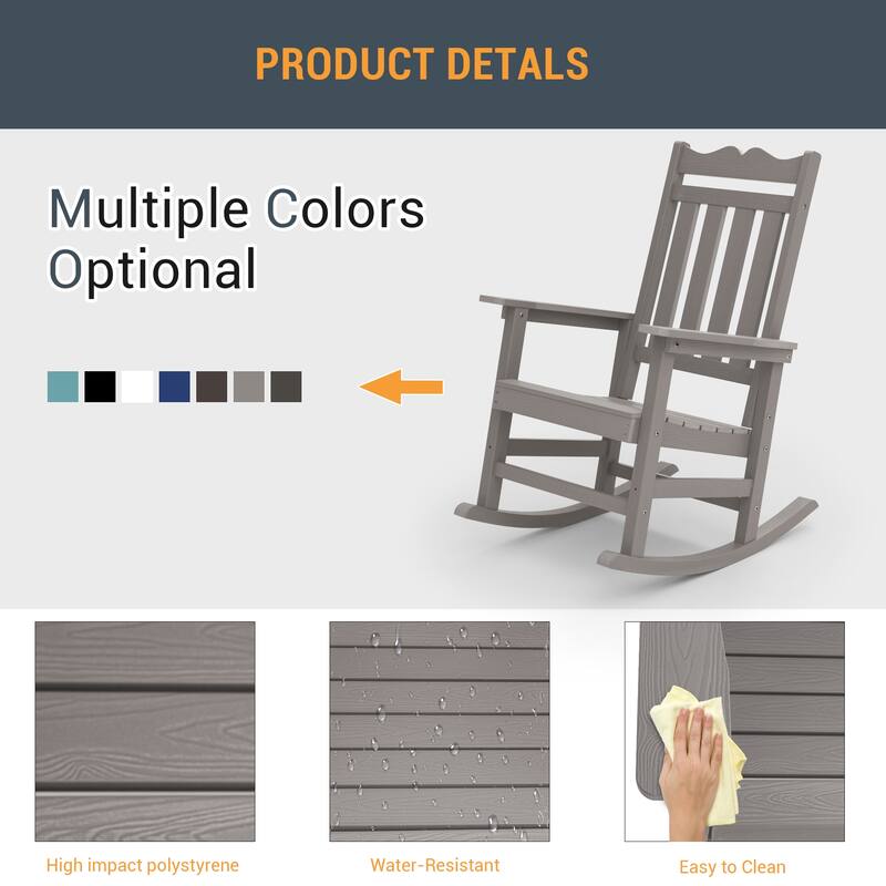 LIVOOSUN Patio Adirondack Chair Outdoor Plastic Rocking Chair Set of 2