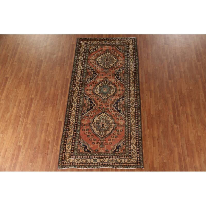 Geometric Ardebil Persian Vintage Area Rug Hand-knotted Wool Carpet - 4'9"x 10'0"