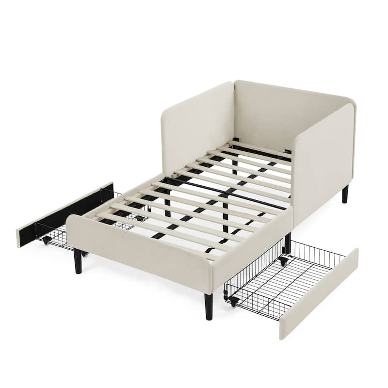 Twin Size Upholstered Platform Bed Frame with 2 Storage Drawers, Adjustable Velvet Sofa Bed