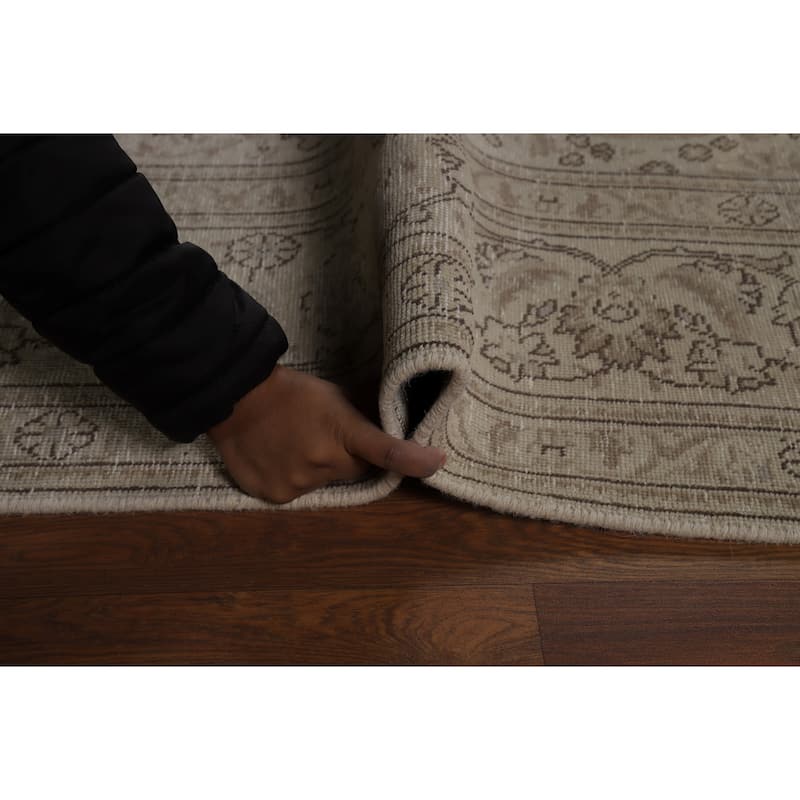 Tabriz Persian Vintage Rug Hand-Knotted Beige Oriental Wool Carpet - 8'2" x 11'2"