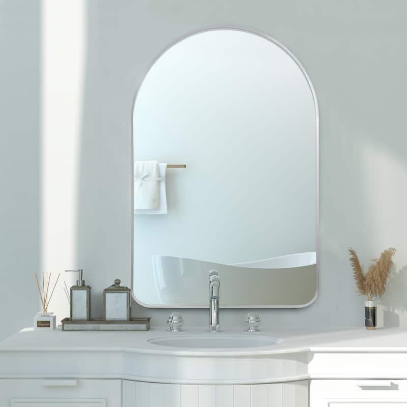 Arched-Top Metal Frame Bathroom Wall mirror - Silver