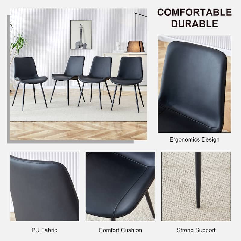 Simple Faux Leather Dining Chair with Curved Widened Cushion and Black Metal Legs(set of 4)