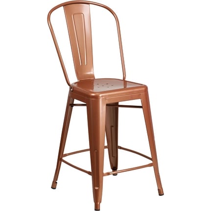 Brimmes 24'' High Copper Metal Indoor/Outdoor/Patio/Bar Counter Height Stool w/Back