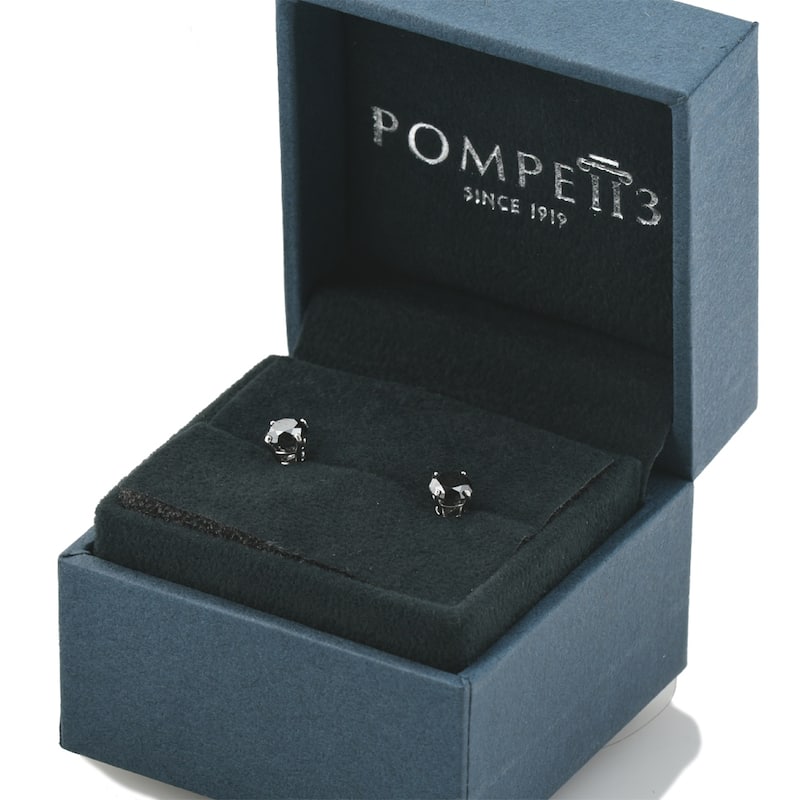 White Gold 1ct Round Cut Black Diamond Studs