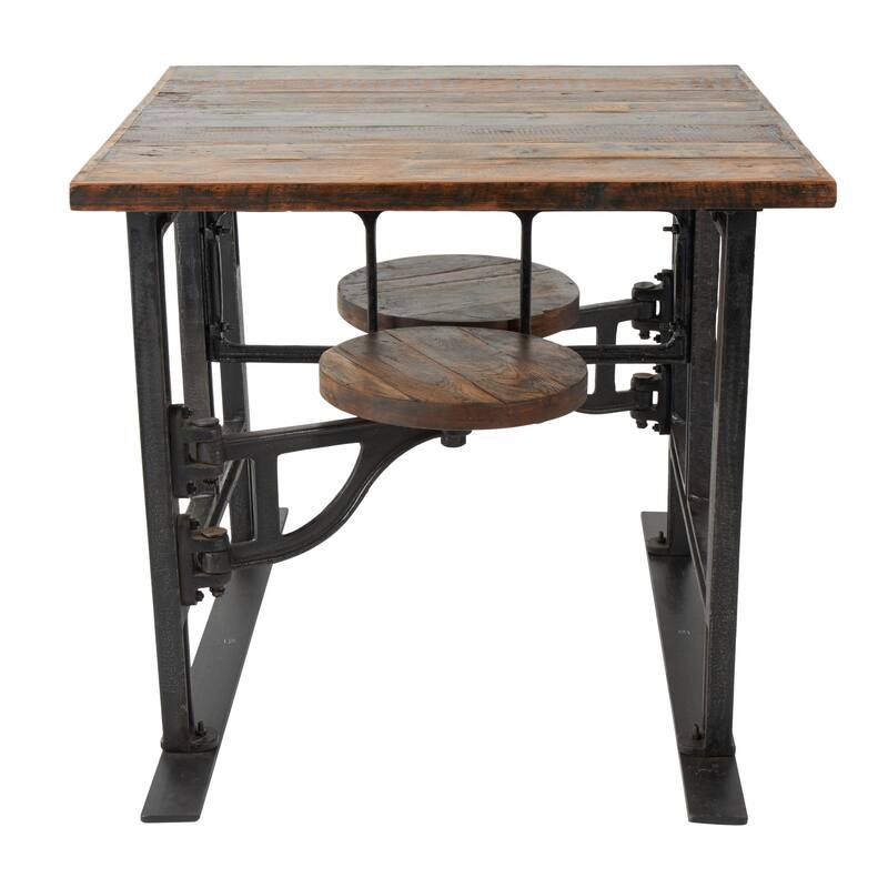 Teak Wood Dining Table with Two Attached Seats - Brown - Roche River Decor