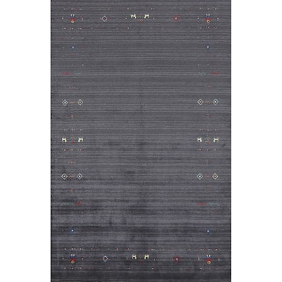 Navy Blue Gabbeh Oriental Area Rug Handmade Wool Carpet - 4'10" x 7'11"