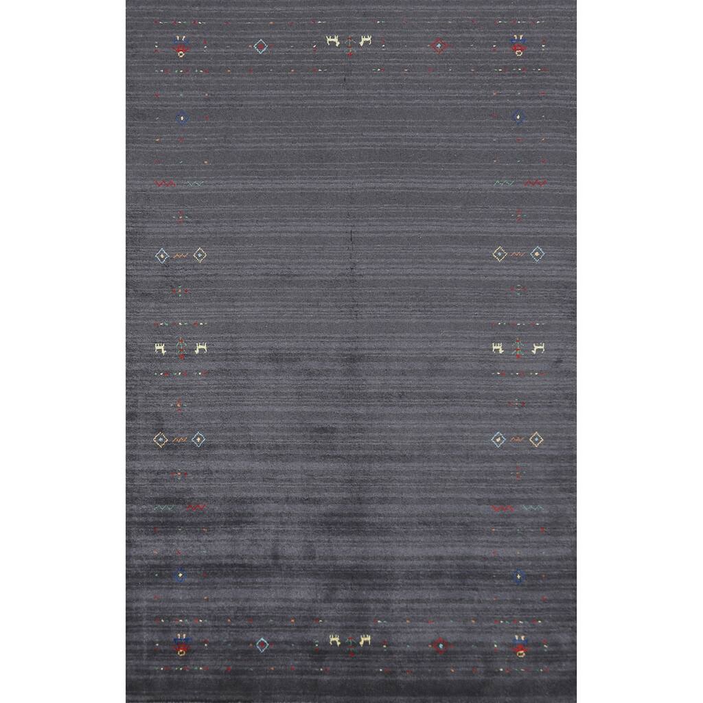 Navy Blue Gabbeh Oriental Area Rug Handmade Wool Carpet - 4'10" x 7'11"