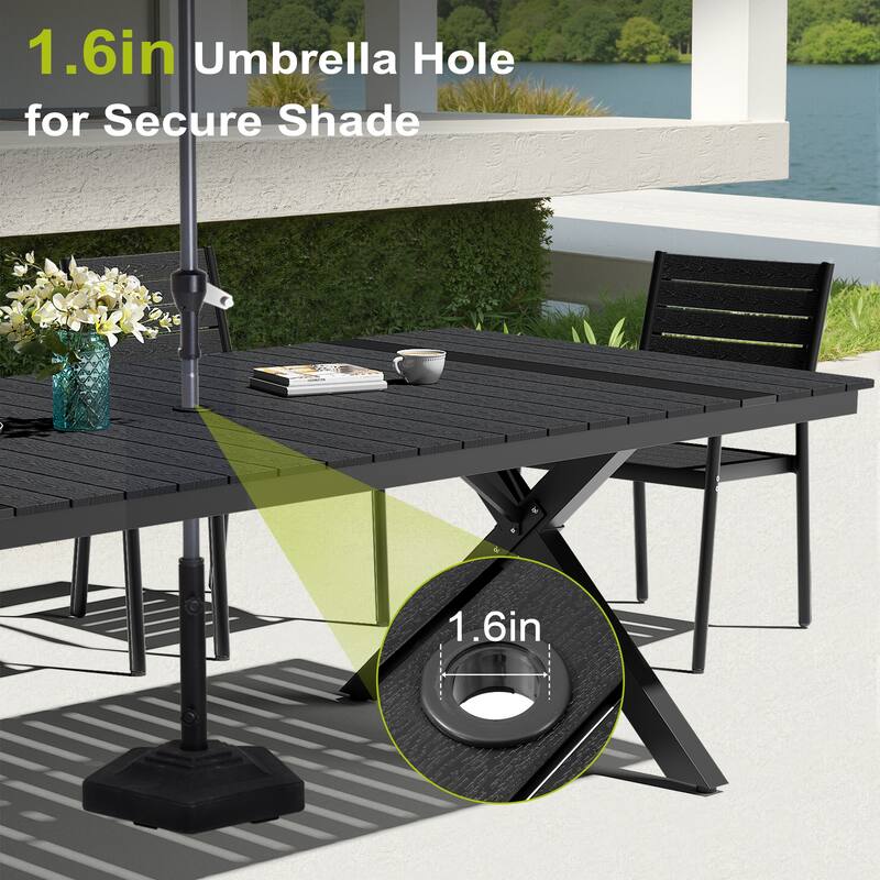 Pellebant 11PC Aluminum X Frame Outdoor Patio Dining Set Table with Stackable Armchairs